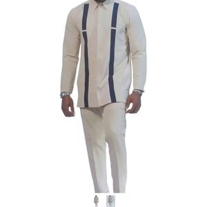 Men's African Outfit Long Sleeve Shirt Dashiki Pants Traditional 2 Piece Set med